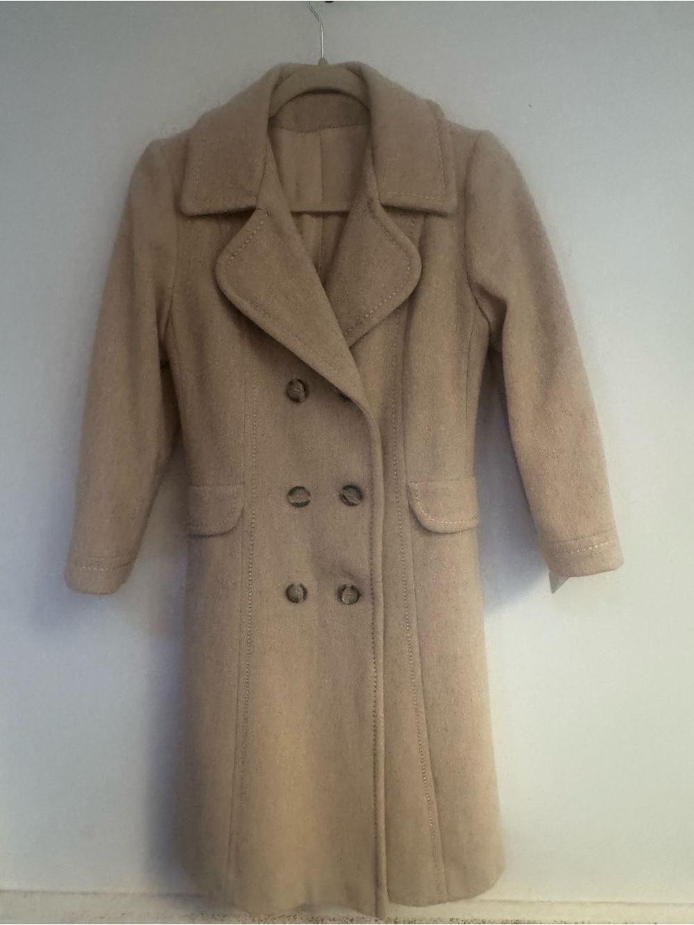 Womens Top Flight  Double-Breasted Long Coat in Camel